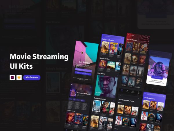 第一素材下午茶：电影流媒体应用程序UI设计第一素材精选套件[Sketch,XD]