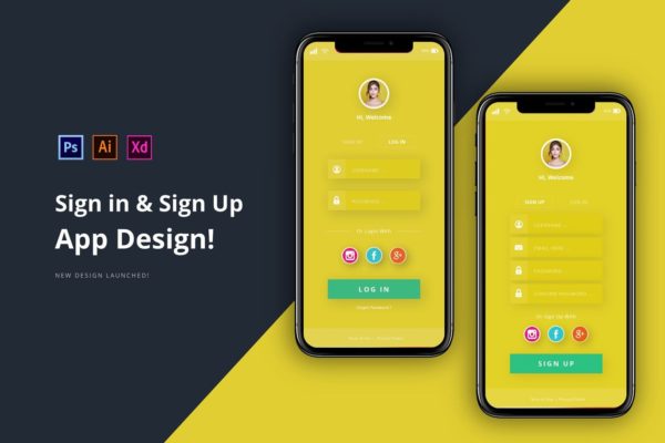 APP应用第三方社交注册登录界面设计第一素材精选模板 App – Login & SIgnUp