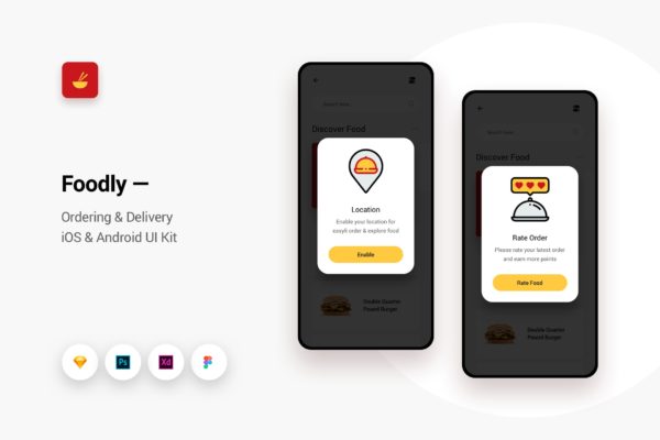 在线订餐&外卖配送APP应用UI设计蚂蚁素材精选模板v10 Foodly – Ordering Delivery iOS & Android UI Kit 10