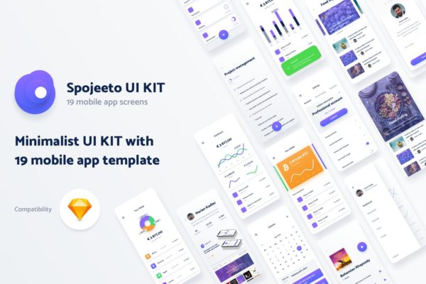 极简主义设计风格APP应用UI设计第一素材精选套件v2 Vol. 2 – Spojeeto Mobile App UI Kit