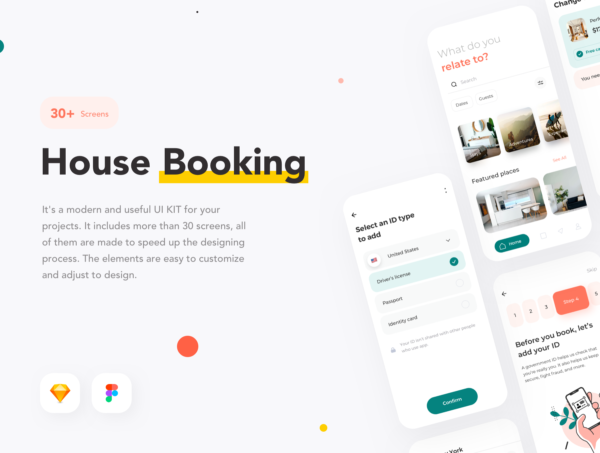 蚂蚁素材下午茶：旅行房屋预订手机APP应用UI设计蚂蚁素材精选套件