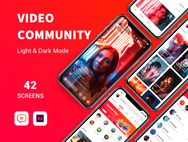 第一素材下午茶：视频直播流媒体社区APP应用设计XD模板