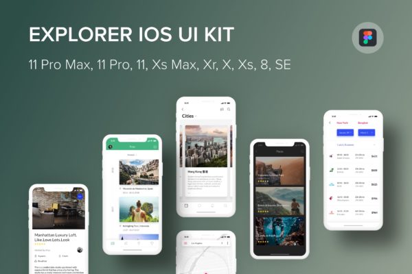 iOS端APP应用UI设计蚂蚁素材精选套件Figma模板 Explorer iOS UI Kit (Figma)