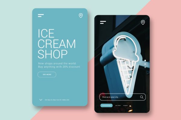 雪糕店/甜品品牌官网H5网站设计第一素材精选模板 Ice Cream Shop – Mobile UI Kit