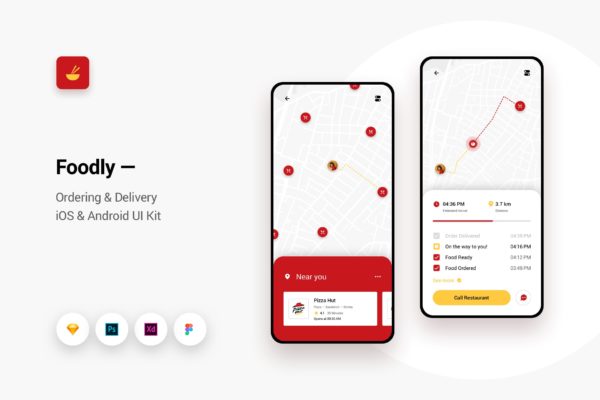 在线订餐&外卖配送APP应用UI设计第一素材精选模板v9 Foodly – Ordering Delivery iOS & Android UI Kit 9