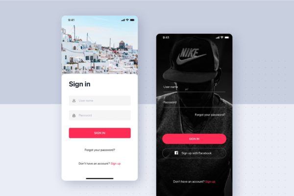 APP应用用户登录界面设计蚂蚁素材精选模板[两种设计版本] Two Sign In concept for mobile app