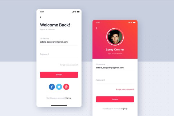 APP应用登录界面交互设计第一素材精选模板 Login UI mobile template