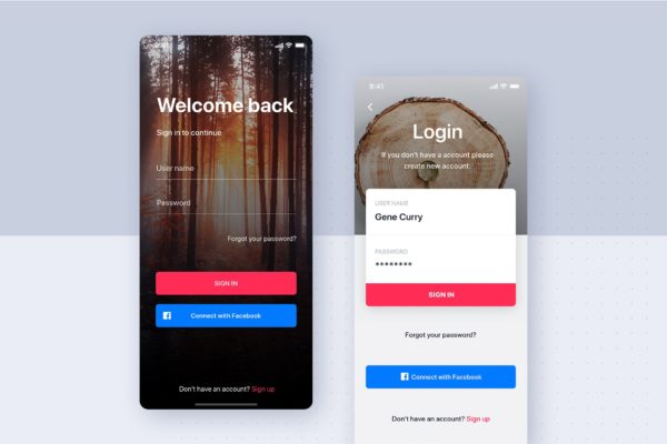 APP应用用户登录界面表单设计第一素材精选模板 Sign In – Sign Up Mobile Interface Template