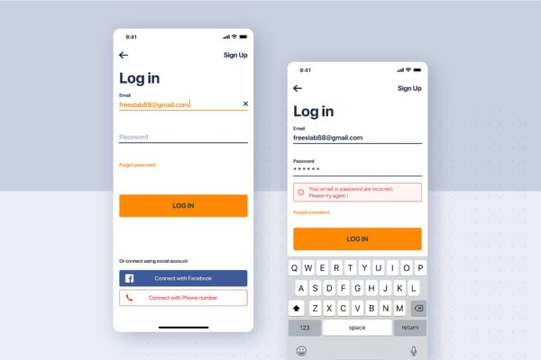 APP应用登录流程UI界面设计蚂蚁素材精选模板 Login flow UI Concept
