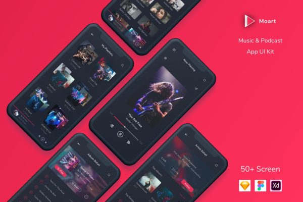 音乐和播客APP应用UI设计蚂蚁素材精选套件[FIG, SKETCH, XD] Moart – Music and Podcast App UI Kit