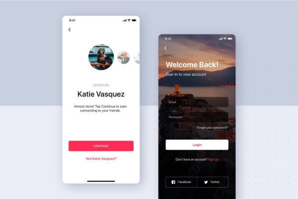 APP应用账号登录屏幕界面设计蚂蚁素材精选模板 Registration UI Mobile Template