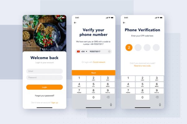 APP应用登录手机短信验证界面UI设计蚂蚁素材精选模板 Login Authentication UI screen concept