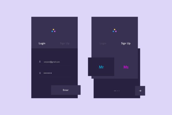 极简黑APP注册屏幕界面设计蚂蚁素材精选模板 Dark Registration App Screens