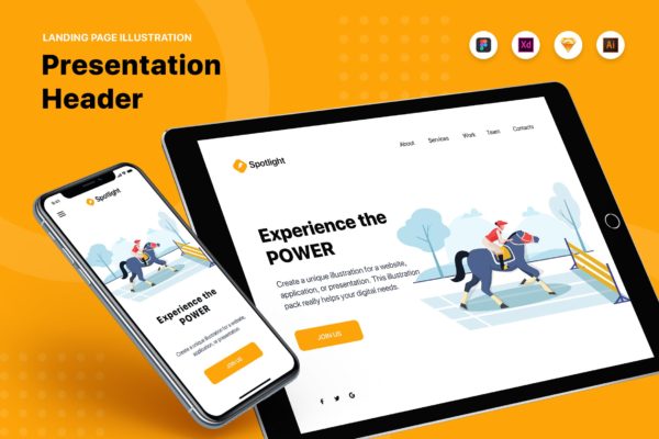 马术比赛训练主题网站Banner&着陆页设计插画素材 Spotlight – Banner & Landing Page