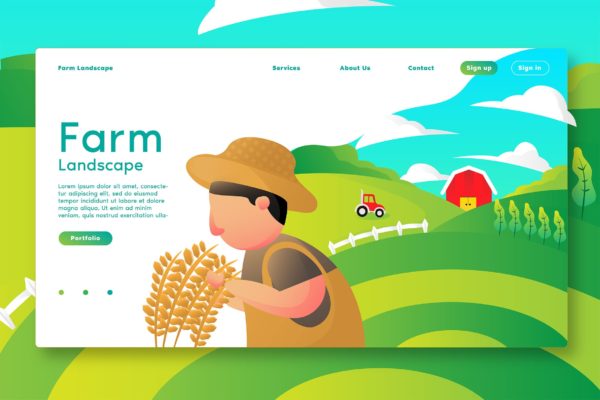 农场主题网站设计矢量插画设计素材 Farm Lanscape – Web Header & Vector Template G