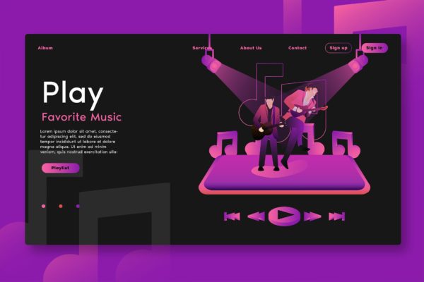 播放音乐应用程序网站设计矢量插画设计素材 Play Music Apps – Web Header & Vector Template G
