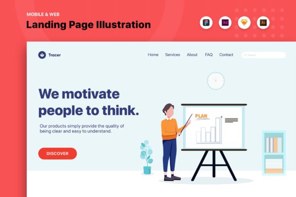 商业计划主题网页Banner&落地页设计第一素材精选v2 Businessman Presenting Plan – Web Header