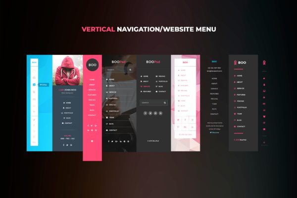 网站垂直菜单UI设计蚂蚁素材精选模板 Vertical Website Menu UI Kits