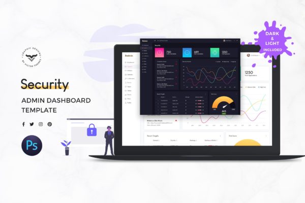 网站安全监测系统后台界面设计蚂蚁素材精选模板 Security Admin Dashboard UI Kit
