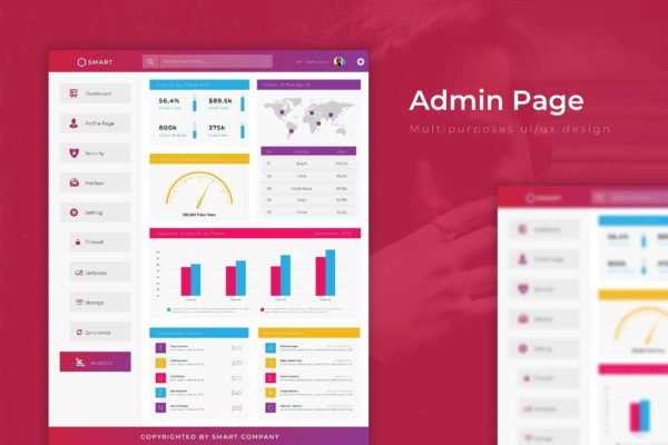 网站仪表盘/管理员后台界面设计蚂蚁素材精选模板 Smart Dashboard | Admin Template