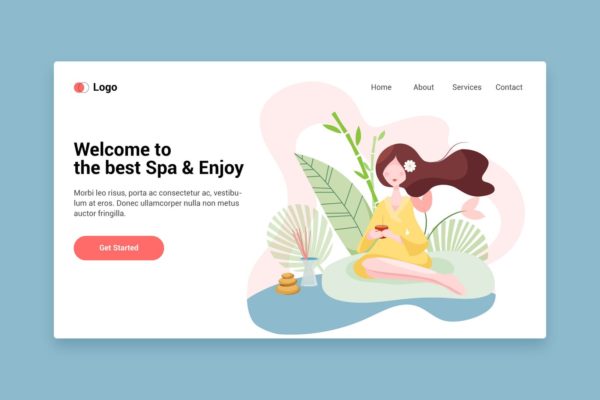 SPA美容主题矢量插画网站着陆页设计第一素材精选模板v10 Spa flat web template for Landing page