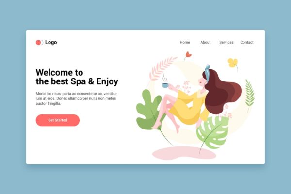 SPA美容主题矢量插画网站着陆页设计第一素材精选模板v8 Spa flat web template for Landing page