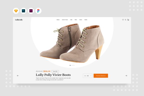 女靴产品/商品详情页界面设计第一素材精选模板 DailyUI.V16 – Female Boots Product Detail