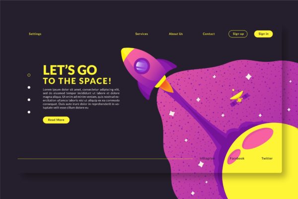 天空爱好者主题网站着陆页设计蚂蚁素材精选模板 Go to the Space – Landing Page GR