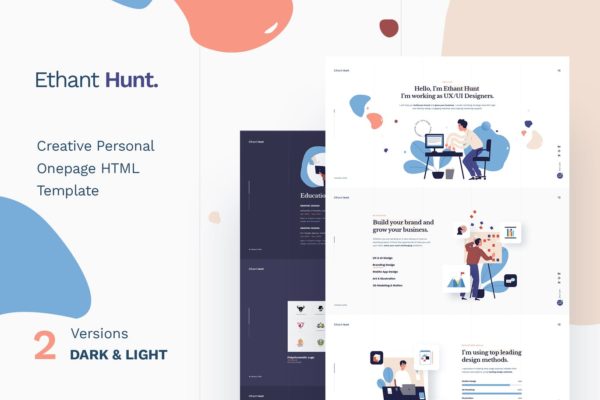 个人简历网站&作品集展示网站设计PSD模板 Ethant Hunt – Personal PSD Template