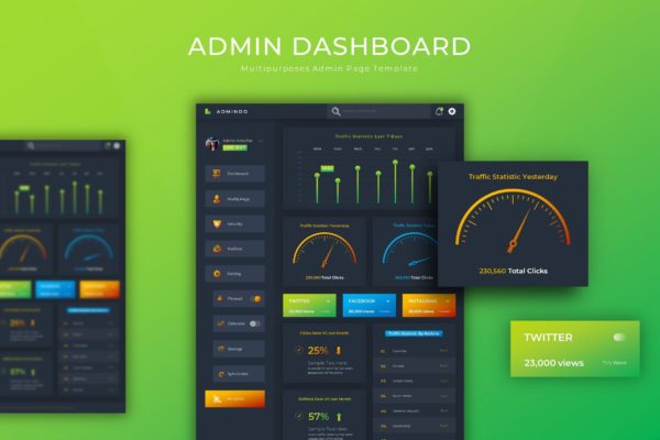 渐变色风格网站管理员后台界面设计蚂蚁素材精选模板 Admindo Dashboard | Admin Template