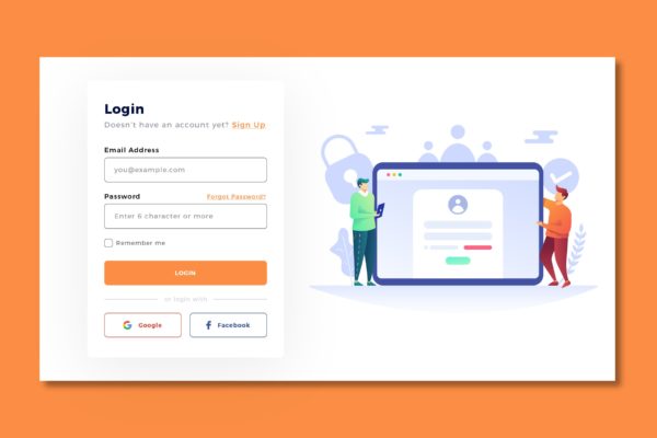 网站登录屏幕界面设计PSD模板v1 Login Page Screen Vol.1