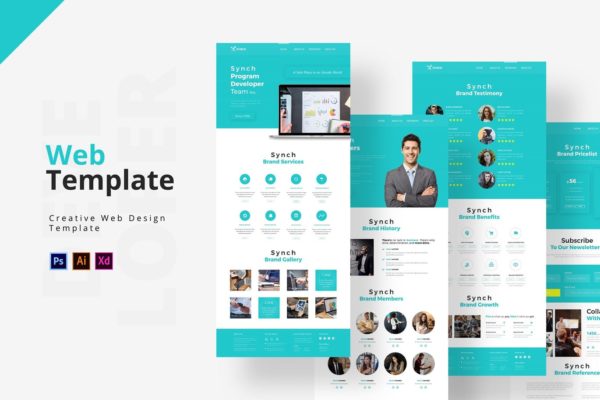 编程开发公司官网设计UI设计蚂蚁素材精选模板[AI, PSD, XD] Program Developer Web Template