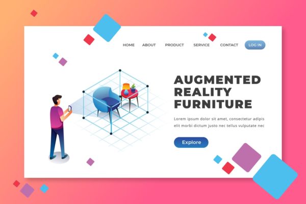 增强现实家具定制服务商网站着陆页设计PSD&AI模板 Augmented Reality Furniture – PSD AI Landing Page