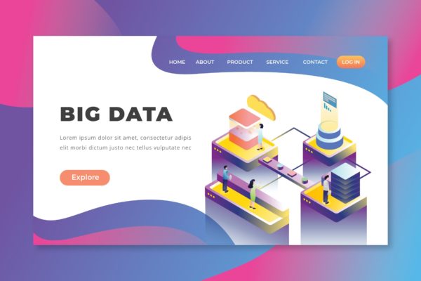 大数据等距矢量网站着陆页设计PSD&AI模板 Big Data – PSD & AI Vector Isometric Landing Page