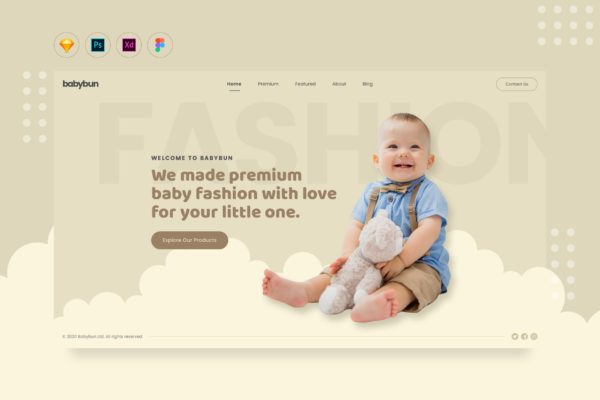 婴儿儿童电商网站着陆页设计蚂蚁素材精选模板 DailyUI.V18 – Baby eCommerce Fashion Web Landing