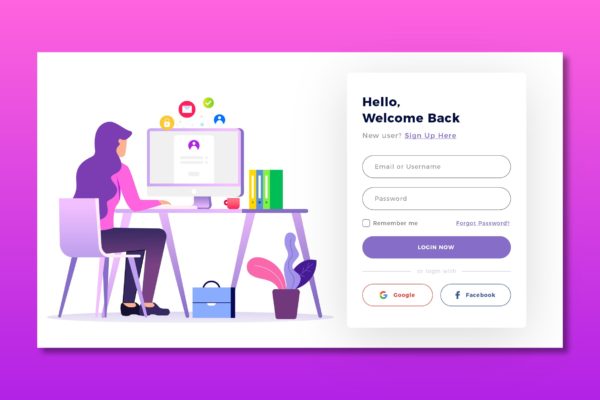 网站登录屏幕界面设计PSD模板v2 Login Page Screen Vol.2