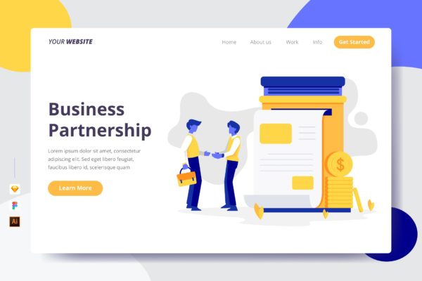 商业伙伴关系主题插画网站着陆页设计第一素材精选模板 Business Partnership – Landing Page