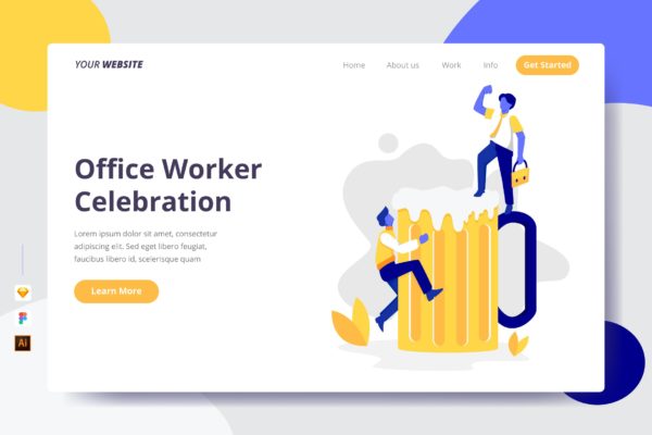 上班族庆祝活动主题插画网站着陆页设计第一素材精选模板 Office Worker Celebration – Landing Page