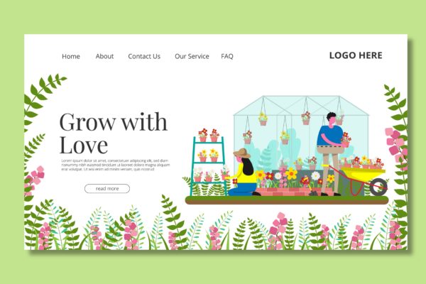 温室花园主题网站着陆页设计第一素材精选模板 Gardening – Landing Page