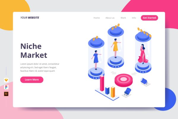 利基市场主题插画网站着陆页设计蚂蚁素材精选模板 Niche Market – Landing Page