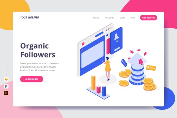 网站用户交互主题插画网站着陆页模板 Organic Followers – Landing Page