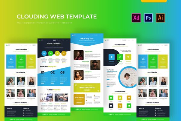 云服务器供应商网站设计PSD模板 Web Clouding | PSD Web Template