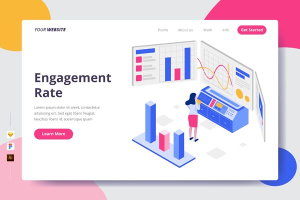 订婚率婚姻主题插画网站着陆页设计蚂蚁素材精选模板 Engagement Rate – Landing Page