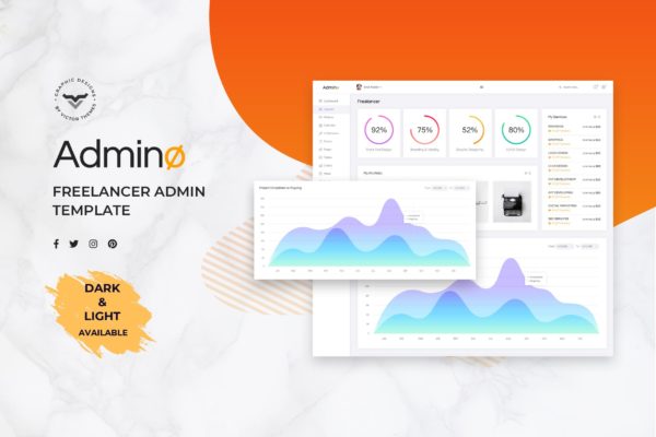 自由职业者管理仪表盘用户界面UI设计第一素材精选模板 Freelancer Admin Dashboard UI Kit