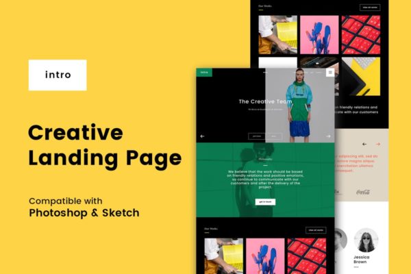 创意时尚网站着陆页设计PSD&SKETCH模板 Intro Creative Landing Page (PSD + Sketch)