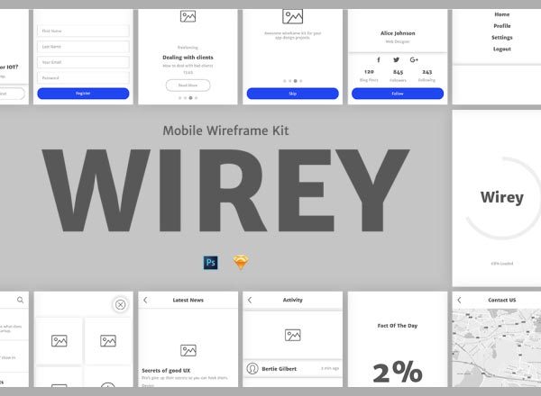 多功能的APP线框图套装下载（Wireframe Kit）[sketch,PSD]