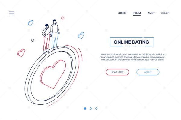 在线数据库管理场景线条设计风格网站Banner蚂蚁素材精选概念插画 Online dating – line style isometric web banner