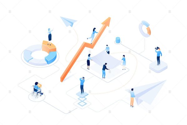 业务增长主题彩色等距蚂蚁素材精选概念插画素材 Business growth – colorful isometric illustration