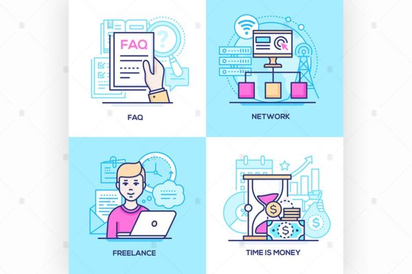 商业主题线条设计风格矢量插画 Business – set of line design style illustration