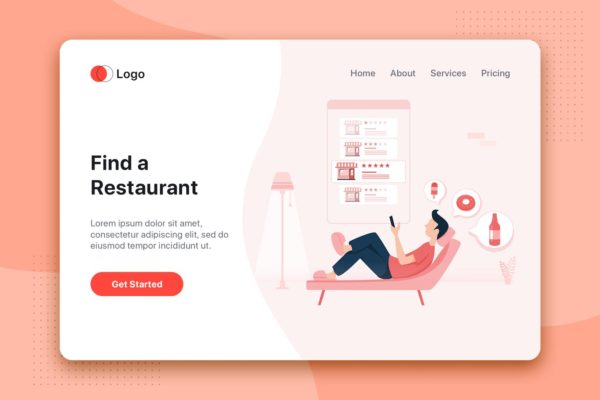 网上订餐餐厅预约订位扁平设计风格蚂蚁素材精选概念插画v1 Food Ordering flat illustration concept